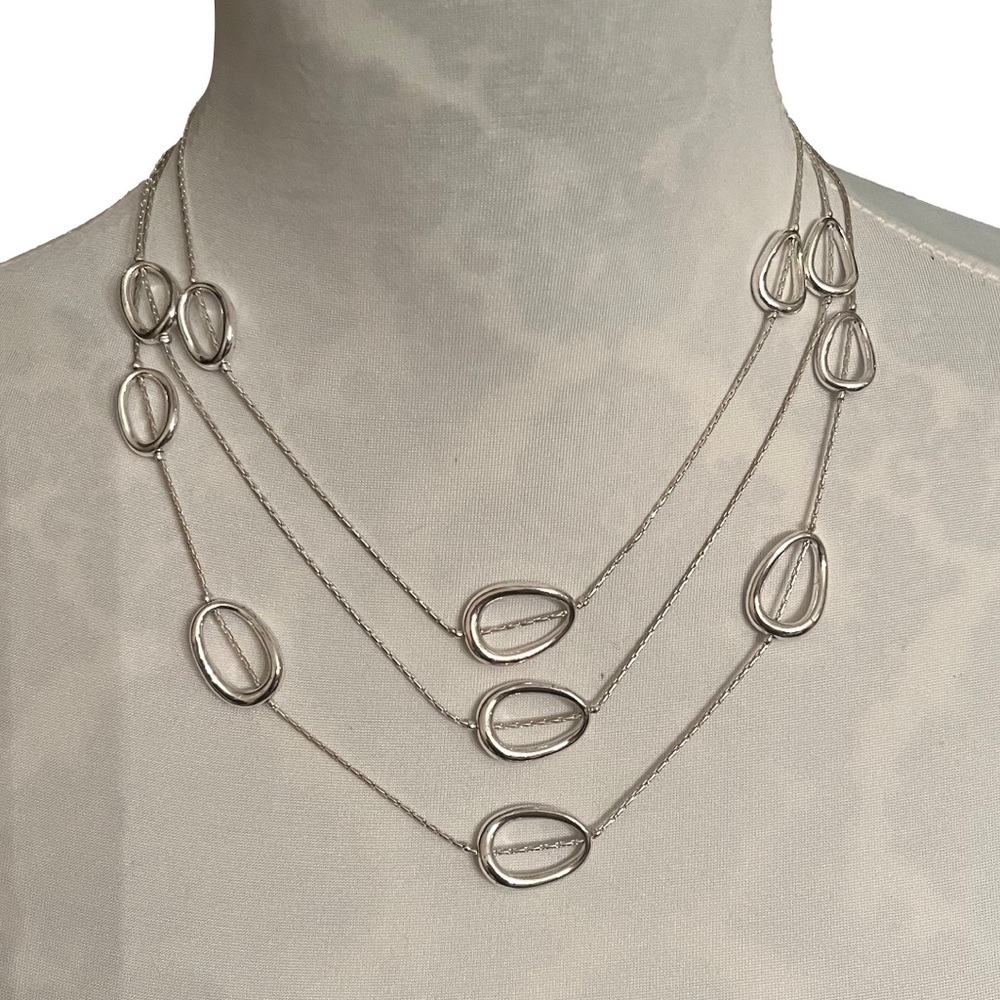 Stunning Trifari Triple Layer Silver Tone Statement Necklace